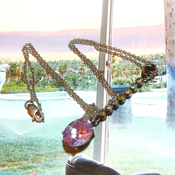 VTG Purple Topaz + More Gems Sterling Silver NECKLACE - Picture 6 of 8